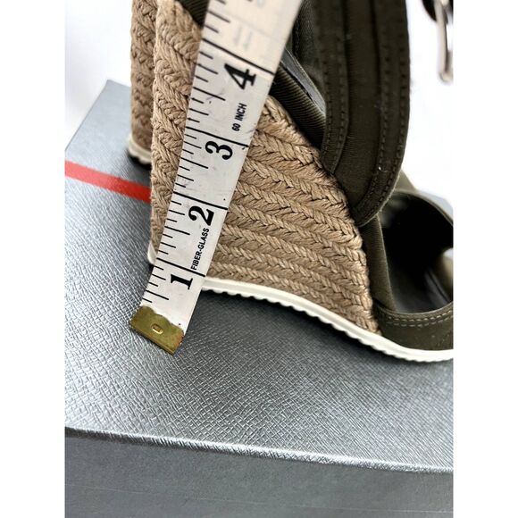 Prada Open Toe Wedge Sandals Olive Green EU 38 US 7.5 Espadrille Platform - Picture 9 of 11